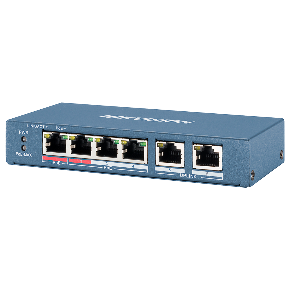 Hikvision DS-3E0106HP-E –4-poorts PoE-switch met 2 upli PoE switch wit